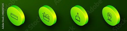 Set Isometric line Sponge, Basin with soap suds, Dustpan and Home cleaning service icon. Vector