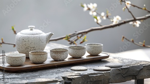 A traditional tea set and delicate teacup, celebrating the ritual and tranquility of tea drinking