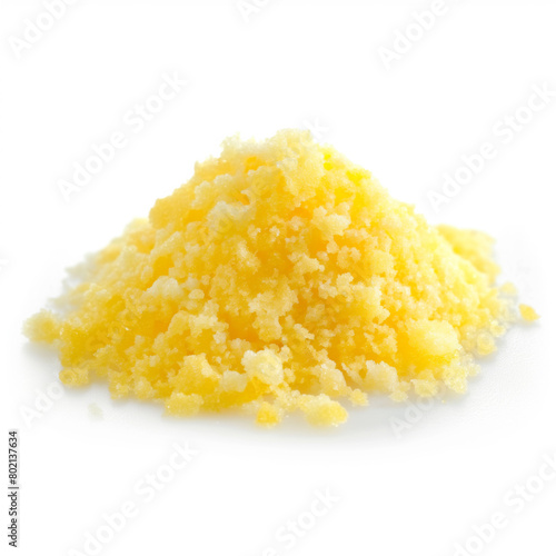 Yellow crystalline chemical powder paint, isolated on white background