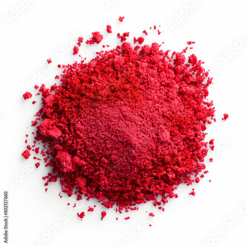 Red crystalline chemical powder paint, isolated on white background photo