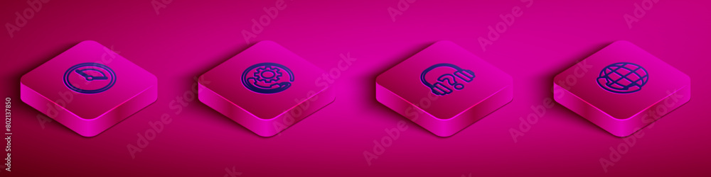 Set Isometric line Time Management, Telephone 24 hours support, Headphones and icon. Vector Set Isometric line Time Management, Telephone 24 hours support, Headphones and icon. Vector
