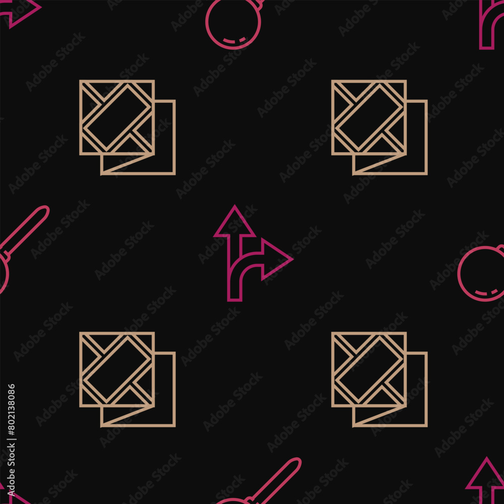 Set line Push pin, Folded map and Road traffic sign on seamless pattern. Vector Set line Push pin, Folded map and Road traffic sign on seamless pattern. Vector