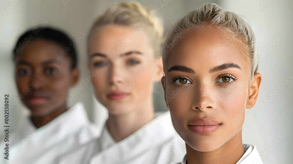 Three Diverse Women with Blonde Hair and White Medical Coats: A Professional and Inclusive Photo Shoot Three Diverse Women with Blonde Hair and White Medical Coats: A Professional and Inclusive Photo Shoot