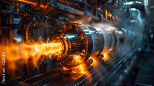 A real photo shot depicting the operation of turbines driven by high-pressure steam, converting thermal energy into mechanical energy photo