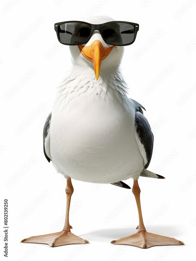 Obraz premium isolated seagull with sunglasses on white background