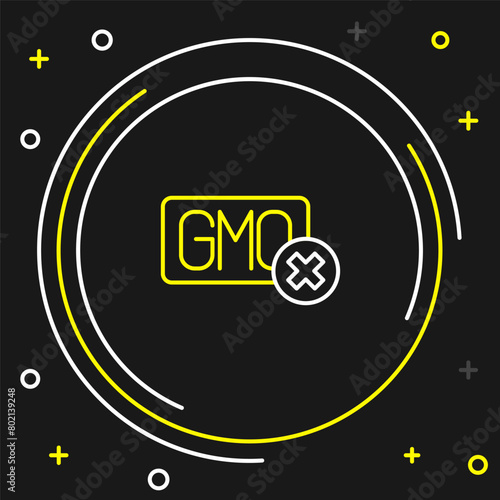 Line No GMO icon isolated on black background. Genetically modified organism acronym. Dna food modification. Colorful outline concept. Vector