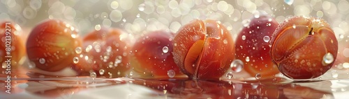 Macro photography of a handful of peaches with water droplets on their skin