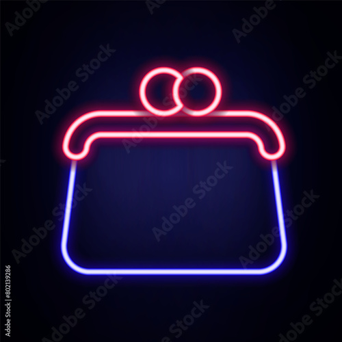 Glowing neon line Handbag icon isolated on brick wall background. Female handbag sign. Glamour casual baggage symbol. Colorful outline concept. Vector