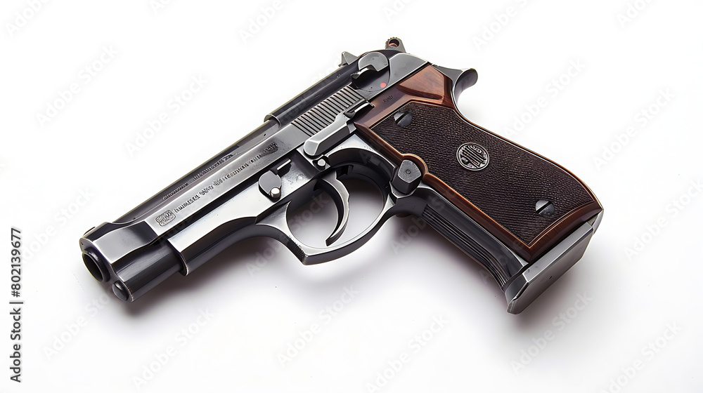 Pistol isolated white background, a personal weapon for agile self-defense.