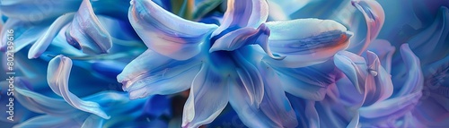 A close-up photograph of a blue hyacinth flower in full bloom against a blurred background