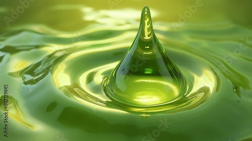 Pixel art of green tea extract droplet, smooth texture, rich green shades. photo