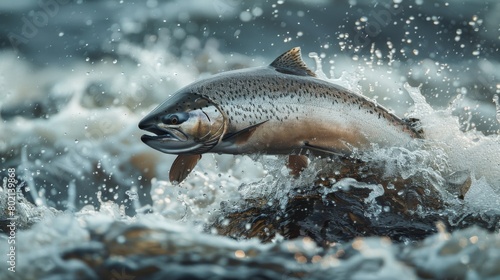 A salmon is leaping out of the water