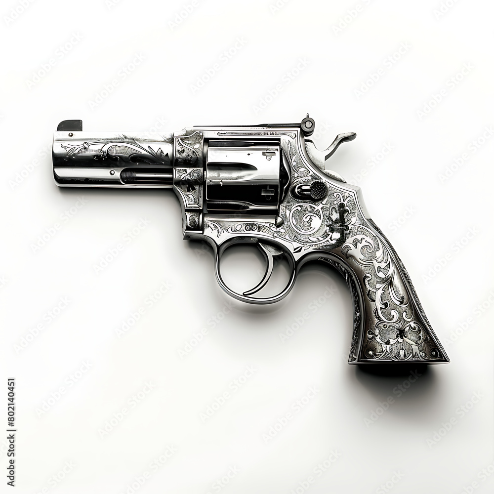 Pistol isolated white background, a personal weapon for agile self-defense.