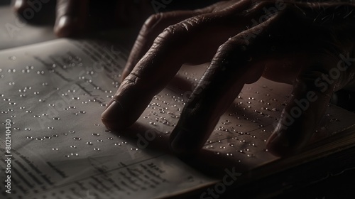 A serene image of a hand tracing the Braille alphabet, representing the power of touch and communication on Helen Keller Day. photo