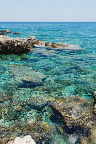 Wallpaper Mural The ocean is calm and clear, with a few rocks scattered around the shore Torontodigital.ca