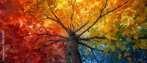 A tree with leaves that change into different colors every hour of the day, creating a kaleidoscope of vibrant hues photo
