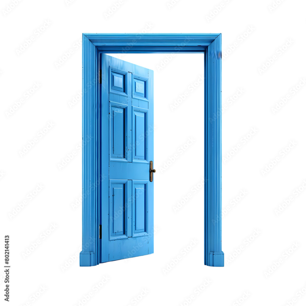 Blue open door isolated on a transparent background Blue open door isolated on a transparent background