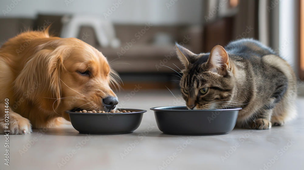 Cat and Dog Sharing a Meal: A Moment of Pet Harmony