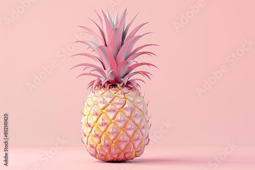 Photo of a pineapple with pink accents on a pink background.