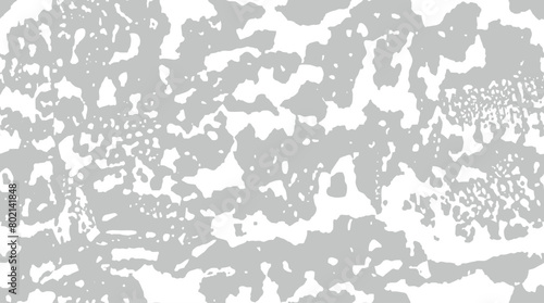 White and gray rusty spot, smudges pattern. Grunge stains background. Monochrome rough distressed seamless texture. Scuffs age dirt wallpaper. Vector 