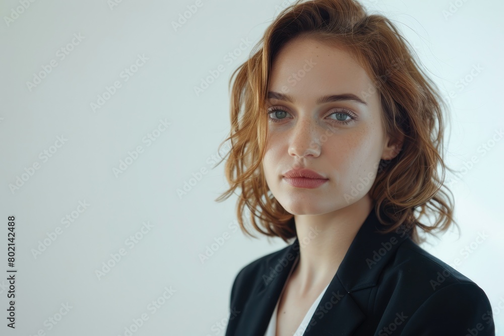 Businesswoman's journey to success, confidence and fulfillment in studio photos with white and clean monochromatic background Businesswoman's journey to success, confidence and fulfillment in studio photos with white and clean monochromatic background