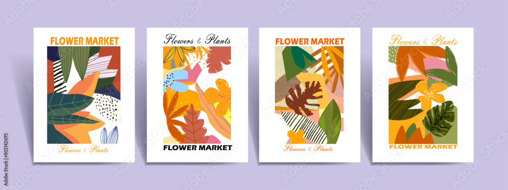 Aesthetic abstract plants and flowers, floral, flower market hand drawn vector illustration background. Design for wall art, decoration, print, poster, cover and wallpaper.