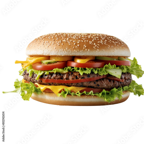 delicious Beef or Chicken or ham grilled burger cutout on isolated transparent background for Food restaurants