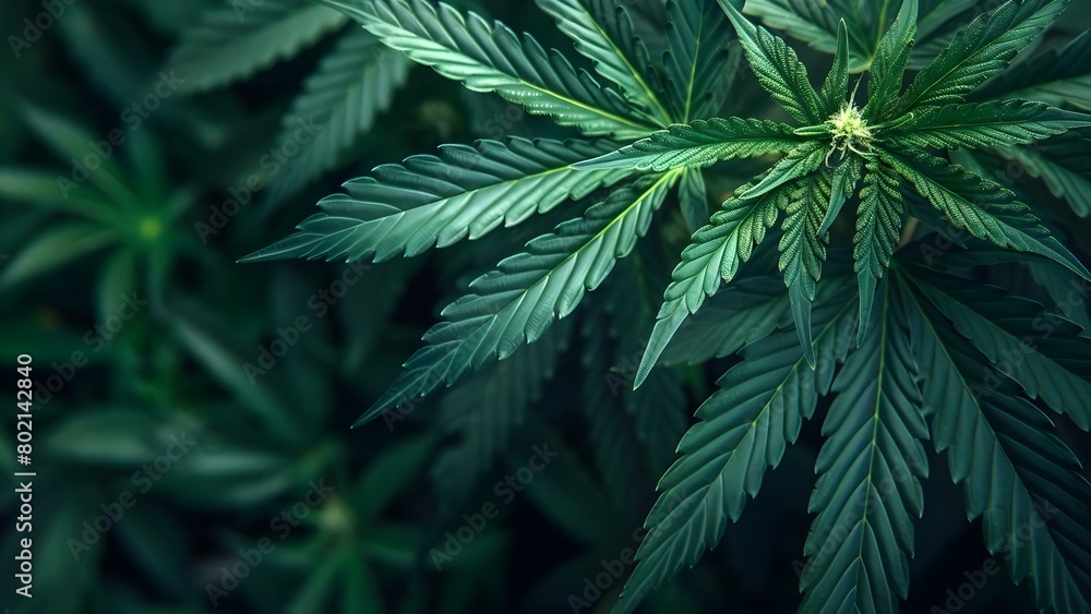 Close-up Image of Cannabis Leaves Representing the Cultivation Industry and Medicinal Applications. Concept Cannabis Cultivation, Medicinal Uses, Legalization Impact, Plant Anatomy Close-up Image of Cannabis Leaves Representing the Cultivation Industry and Medicinal Applications. Concept Cannabis Cultivation, Medicinal Uses, Legalization Impact, Plant Anatomy