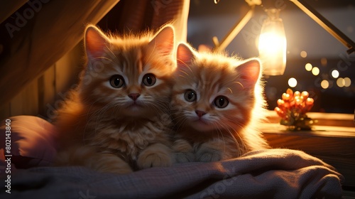 beautiful brown british kittens on wooden floor photo