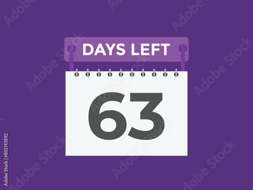 63 days to go countdown template. 63 day Countdown left days banner design. 63  Days left countdown timer
