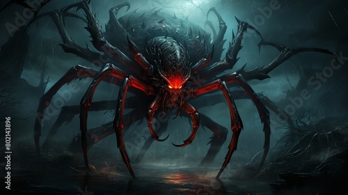Design a devil that befriends spiders and helps them spin their webs © charunwit