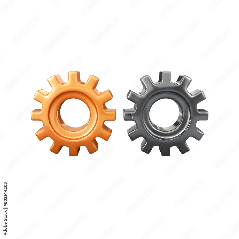 Gear wheel teamwork machine engineering tools construction 3d icon isolated on a transparent background