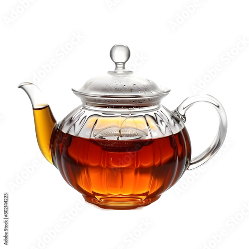 Glass teapot with black tea isolated on a transparent background