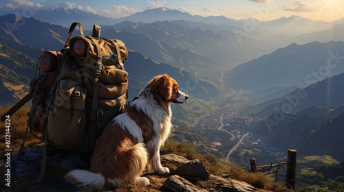 Design pets going on a thrilling adventure hike with their owners in the woods photo