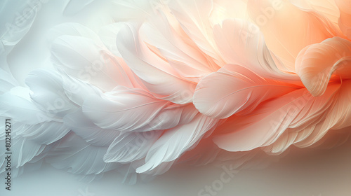 Abstract background of fluffy and delicate down feather in a peach shade