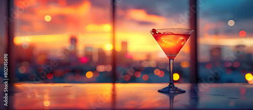 Vibrant Retro Vegas Cocktail Night Poster with Dazzling City Skyline Backdrop