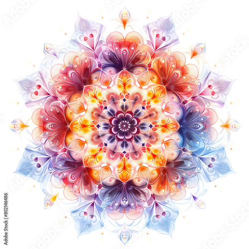Mandala fractal design element with flower pattern isolated on a transparent background