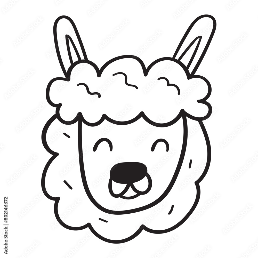 Fototapeta premium Alpaca or lama. Funny face. Outline vector illustration on white background.