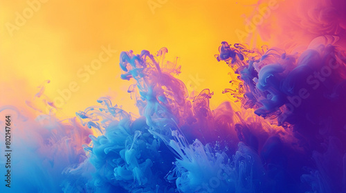 Immerse yourself in a sunrise gradient backdrop alive with vitality  where vivid yellows melt into indigo blues  setting the stage for captivating graphic assets.
