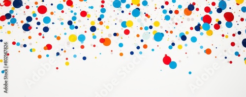 Multicolored polka dots on a white background.