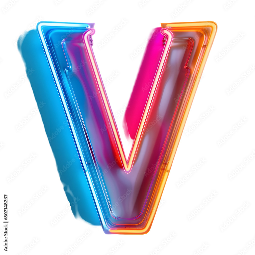 Neon Light Alphabet ''V'' isolated on a transparent background Neon Light Alphabet ''V'' isolated on a transparent background