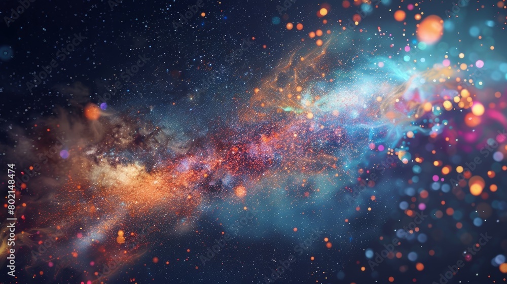 A stylized map of the Milky Way galaxy with constellations and stars bursting out of it in colorful bursts.. A stylized map of the Milky Way galaxy with constellations and stars bursting out of it in colorful bursts..