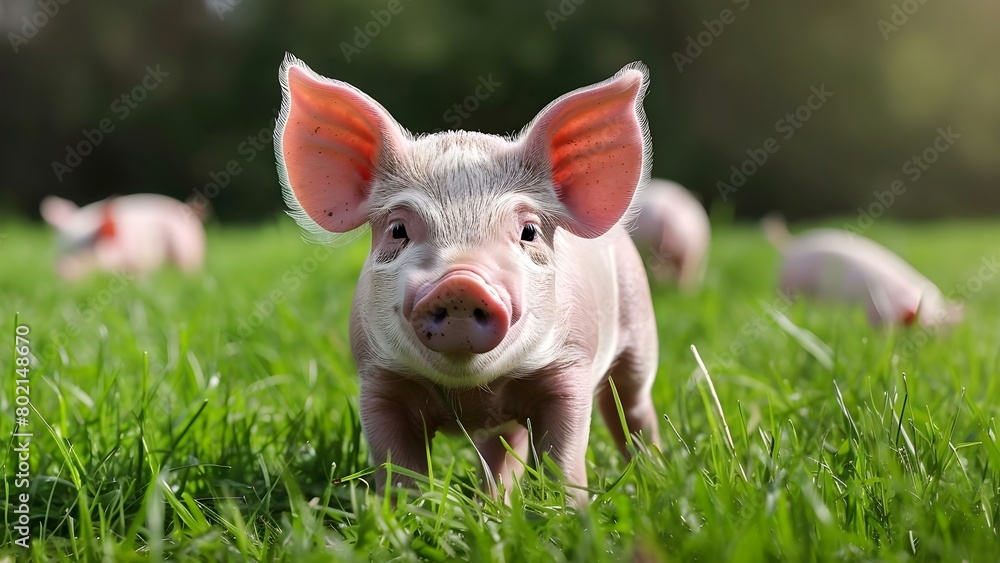 Charming piglet in a lush grass field expressing a love for nature. Concept Nature Photography, Animal Portraits, Piglet in Grass, Outdoor Photoshoot, Cute Animals Charming piglet in a lush grass field expressing a love for nature. Concept Nature Photography, Animal Portraits, Piglet in Grass, Outdoor Photoshoot, Cute Animals