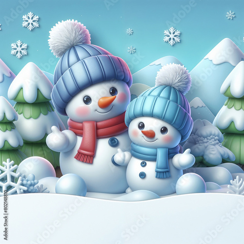 Cute child background with snowman. AI