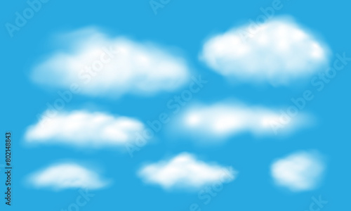Realistic white clouds smoke set collection on blue sky background vector