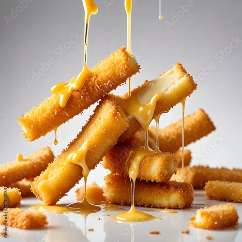 Cheese in bread crumbs close up on a white background
 photo