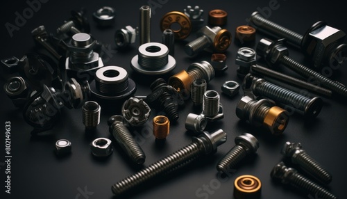 A collection of different types of screws and nuts displayed together