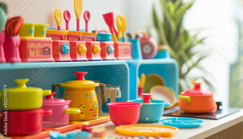 Wallpaper Mural colorful toy kitchen set, complete with miniature utensils and pots, offering a playful and imaginative space for young ones to explore Torontodigital.ca