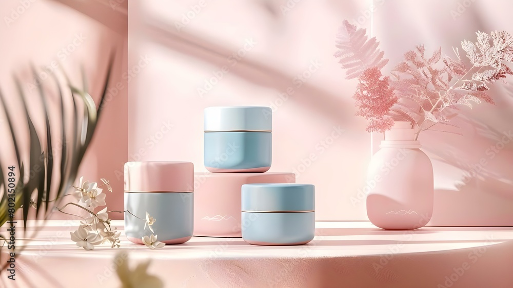 Φωτογραφία Pastel Pink and Blue Cosmetics Packaging Mockup for Beauty Product Showcase