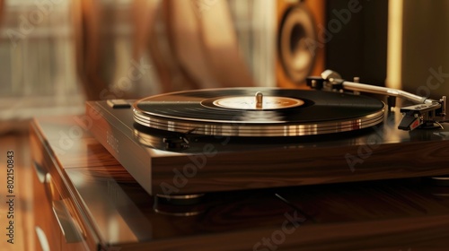 A serene image of a vintage vinyl record player, its sleek design and warm tones evoking the timeless appeal of music on Global Beatles Day.